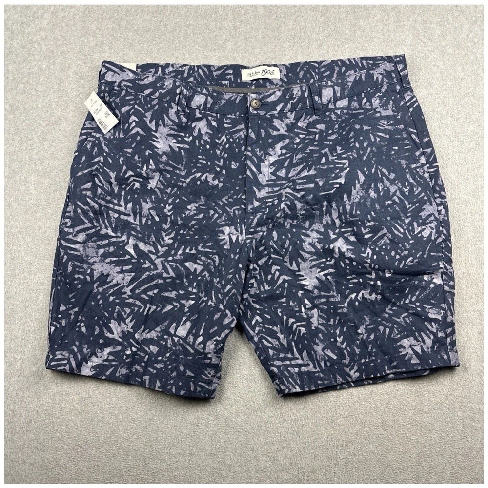 Jos A Bank Shorts Mens‎ 42R Blue Floral Linen Blend 9" Leaves Casual NWT